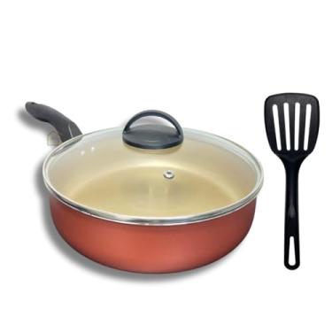 Imagem de Frigideira Alta Funda 18 cm Antiaderente Teflon com Tampa de Vidro(Vermelho)