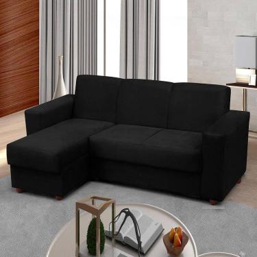 Imagem de Sofá 3 lugares com Chaise Bia Esquerdo Suede Preto Madelina Decor