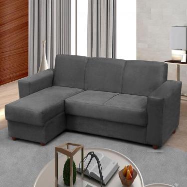 Imagem de Sofá 3 lugares com Chaise Bia Esquerdo Suede Cinza Madelina Decor