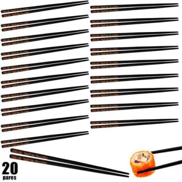 Imagem de Kit 20 Pares de Hashi para Comida Japonesa em Poliestireno 22 Cm Preto