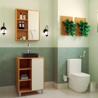 Imagem de Conjunto de Gabinete com Cuba Preta e Armário de Banheiro com Espelho Julia 2 pt Mel e Arenas