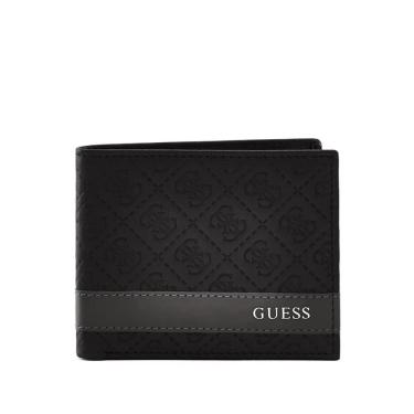 Imagem de Carteira masculina de couro Guess Slim Bifold preta G Quattro