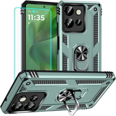Imagem de Capa para Moto G Play 2025: Capa para Moto G Power 5G 2025 com protetor de tela - Capas protetoras de nível militar com suporte de anel de dedo para Moto G Play 2025 (verde escuro)