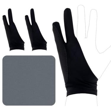 Imagem de Luva de artista de dois dedos para iPad e tablet de desenho gráfico, luvas de arte de desenho digital de 18 x 7 cm com pano de limpeza para mão direita e mão esquerda, presente de artista digital