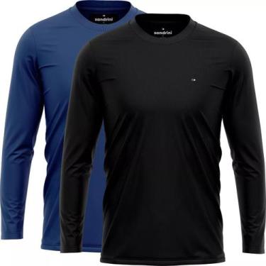 Imagem de Kit 2 Camisetas Dry fit Sandrini Masculina Manga Longa Leve UV Academi