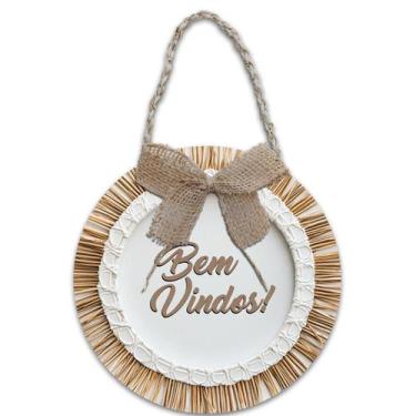 Imagem de Decoração Placa de Porta Guirlanda Frases Bem vindo Jesus Vive Lar Abe