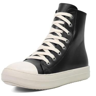 Imagem de IMPREMEY Tênis feminino de cano alto com cadarço de lona com sola grossa e zíper para caminhada, Preto - PU, 11