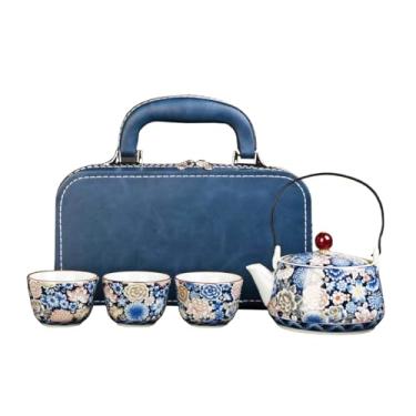 Imagem de Conjunto de chá japonês, conjunto de chá Kungfu portátil, conjunto de chá de cerâmica para viagem, um bule de chá com 3 xícaras para amantes de chá, casa, hotel, escritório, piquenique ao ar livre
