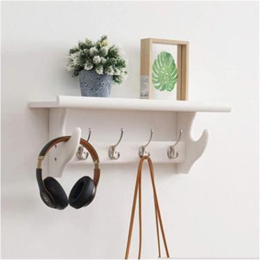 Imagem de Cabide De Parede Prateleira De Cabide De Madeira Rústica Com Ganchos De Metal Vintage Cabide De Parede Cabide De Entrada Pendurado Na Parede Prateleira De Madeira Montada Na Pare, White, 90.5 * 22cm