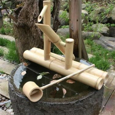 Imagem de Fonte De Água De Bambu, Kit De Fonte De Água De Jardim Zen Com Bomba, Decoração De Jardim Zen Japonês, Decoração De Jardim Ao Ar Livre Feng Shui