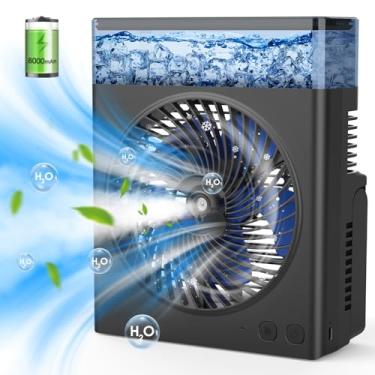 Imagem de Ventilador de nebulização portátil, ventilador de 8000 mAh recarregável operado por bateria de 20 cm com tanque de água de 600 mL, ventiladores de névoa de mesa de resfriamento para fora, ventiladores