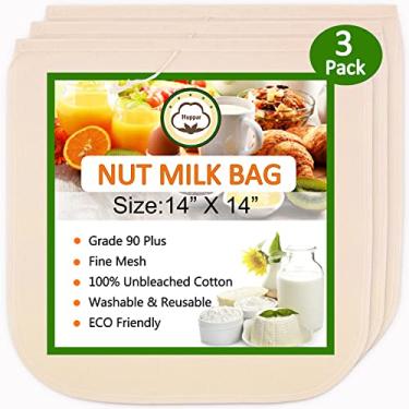 Imagem de 3 Pack Nut Milk Bag 14"x14", Cheesecloth bags for Straining Reusable, 100% Unbleached Cotton Cloth, Almond/Oat/Soy Milk Strainer, Filter Bag for Cheese/Yogurt/Juice/Cold Brew Coffee Wine/Soup/Herbs