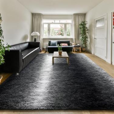 Imagem de HOMORE Tapete felpudo fofo para sala de estar, preto e branco para sala de estar, tapetes abstratos gradientes para quarto de crianças, meninos e meninas, tapete de pelúcia para decoração de chão de