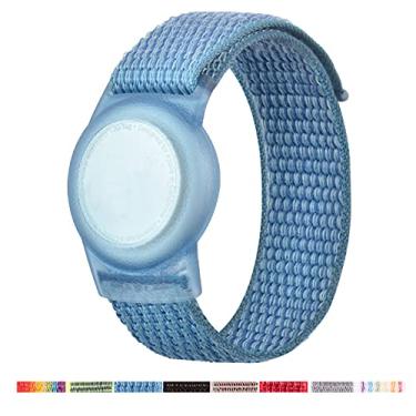 Imagem de Pulseira para AirTag crianças, capa protetora para Apple Air Tag com pulseira de nylon, rastreadores GPS antiperda, capa elástica para relógio para crianças, meninas, meninos e idosos (azul)