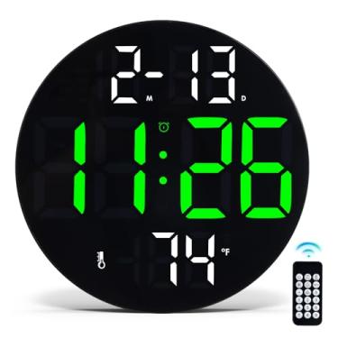 Imagem de Relógio de parede digital com tela LED grande, 5 brilhos, temperatura, baixa refletividade, pequeno silencioso sem tique-taque moderno relógio de parede elétrico para quarto, sala de estar,