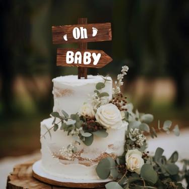 Imagem de Party to Be Rustic Oh Baby Cake Topper in Wood Baby Shower Party Cake Decoration for Baby Boy Baby Girl
