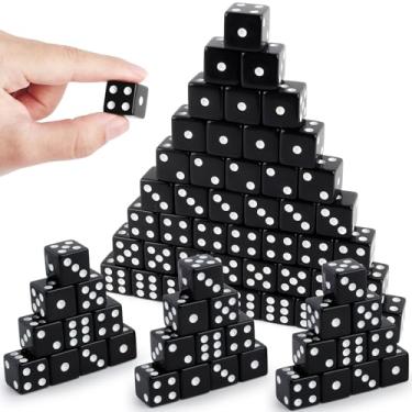 Imagem de Lemicin 100pcs 16mm Game Bulk Dice, Black Acrylic 6 Sided Dice Set for Casino Theme Party, Casino Dice for Classroom Teaching Math Learning Family Board Games (Black, Square Corner)