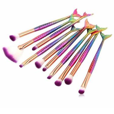 Imagem de Pincel Sereia Kit 10 Peças Iluminador Sombra Corretivo
