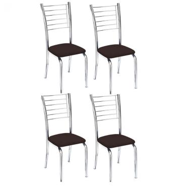 Imagem de Kit 4 Cadeiras De Jantar Lara Cromada Para Cozinha Assento Sintético Marrom - Aurora Line
