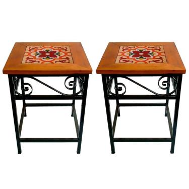 Imagem de Kit 2 Bancos De Ferro E Madeira Rústico Com Ladrilho A5