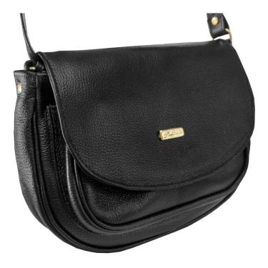 Imagem de Bolsa Couro Legítimo Feminina Transversal Luxo Cor Preto