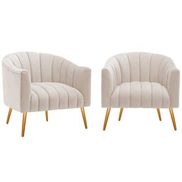 Imagem de Kit 2 Poltronas Decorativas Sala De Estar Recepção Senna Linho Adj Decor Cor Bege