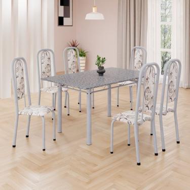 Imagem de Conjunto De Mesa Retangular 140x75cm Tampo Granito Ocre 6 Cadeiras Lavínea Arabesco Mart Pérola