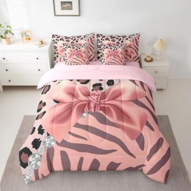 Imagem de Feelyou Jogo de edredom Queen com laço e estampa de diamante, 7 peças, estilo princesa sonhadora, decoração de quarto, rosa escuro