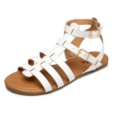 Imagem de Trary Sandália Gladiadora Feminina, Largura Ampla, Rasa, Tiras, Verão, Moda, Conforto, Branca, Tamanho 7,5