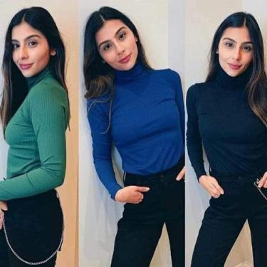 Imagem de Blusa manga longa gola alta  básica tecido com elastano modo feminina 