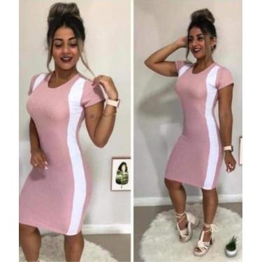 Imagem de Vestido canelado manga curta lista lateral branca - filo modas , Laran