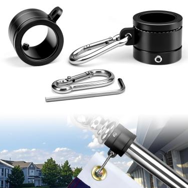 Imagem de DUPKEV Anéis de mastro de bandeira de 2,5 cm, giradores de mastro de bandeira com rolamentos, anéis de mastro de bandeira de liga de alumínio com mosquetão de aço inoxidável 304, para mastro de