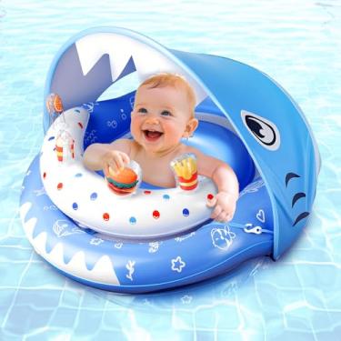 Imagem de Boia de piscina para bebês com proteção solar FPS 50+ e console de brinquedo para bebês, crianças, assento de segurança ajustável para 3 a 36 meses, presente de verão, piscina, banheira, praia