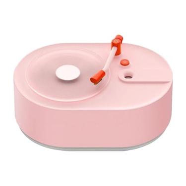 Imagem de Fenteer Umidificador de ar em formato de toca-discos, difusor de óleos essenciais, umidificador de névoa portátil pessoal, difusor de aromas para cabeceira, Rosa