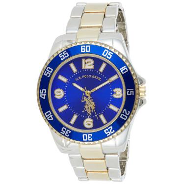 Imagem de U.S. Polo Assn. Relógio masculino de dois tons, mostrador azul real, quartzo automático de metal/liga dobrável - USC80514, Clássico
