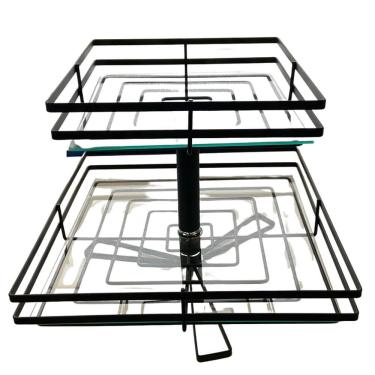 Imagem de Fruteira de Mesa Vidro Dupla Quadrada Preto Fosco Giratória