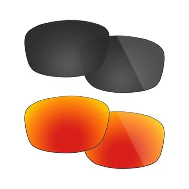 Imagem de Fiskr Lentes polarizadas de substituição para óculos de sol Oakley Fives Squared (OO9238) com revestimento antiarranhões, água salgada e antipoeira (preto e vermelho fogo)