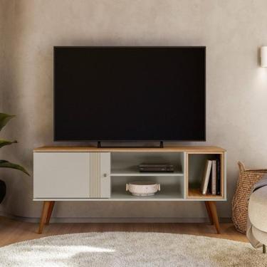 Imagem de Rack para Tv até 55 Polegadas com 1 Porta de Correr e Pé Estilo Retrô 