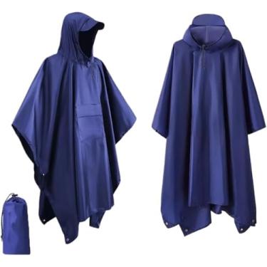 Imagem de Poncho Impermeável 3 Em 1 Capa De Chuva Ao Ar Livre Com Capuz Manga Motocicleta Capa De Chuva Camping Caminhadas Viagem Roupa De Chuva, Blue, XXS