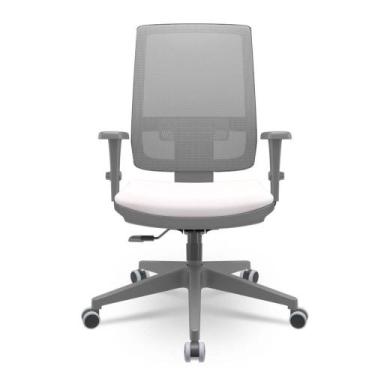 Imagem de Cadeira Brizza Diretor Grafite Tela Cinza Assento Vinil Branco Base Re