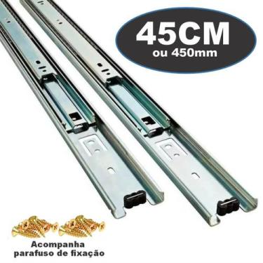 Imagem de Corrediça Gaveta Trilho Telescópico 45cm 2 Pares E Parafusos - METALNO