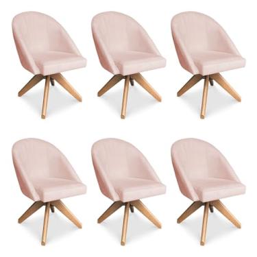 Imagem de Kit 06 Poltronas Cadeira Giratória Bela Suede Rosa Bebê Base de Madeira - Pallazio