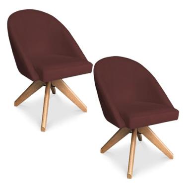 Imagem de Kit 02 Poltronas Cadeira Giratória Bela Suede Marsala Base de Madeira - Pallazio