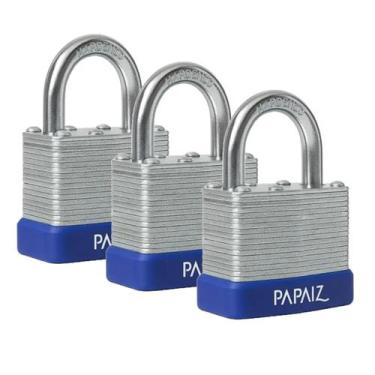 Imagem de Kit com 3 papaiz cadeado de aço laminado com chaves 40mm - 000276