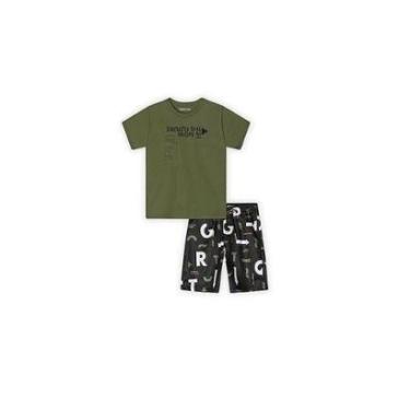 Imagem de Conjunto Curto Tigor T Tigre Blusa e Bermuda Verde Militar-Masculino
