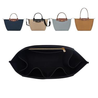 Imagem de ZTUJO Inserção organizadora de bolsa para Longchamp Le Pliage, bolsa de feltro premium Longchamp Inserção organizadora pequena média grande, organizador de bolsa (preto, grande para alça superior M e
