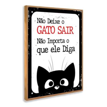 Imagem de Quadro Decorativo Gato Não Sair Com Moldura Aviso Engraçado Pet Gato Divertido Humor Entrada Preta Vermelha Criativo Recado Portas