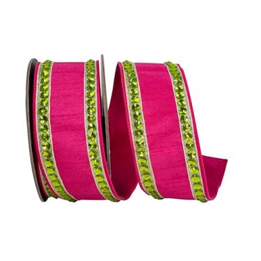 Imagem de Reliant Ribbon Fita de borda com fio Dupioni Deluxe com strass, fúcsia/limão