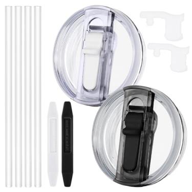 Imagem de Dsnirasy 2 peças de tampa de canudo dobrável à prova de derramamento para copo Stanley, tampa à prova de vazamento de 850 g para Stanley H2.0 Quencher ProTour, com bocal removível (branco + preto)