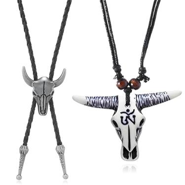 Imagem de WCRAZYE Colar de cowboy ocidental para homens e mulheres, em forma de cabeça de boi, boi, com pingente de animal de vaca vintage, colar étnico com cabeça de touro, Medium, Resina, Sem Pedra Preciosa